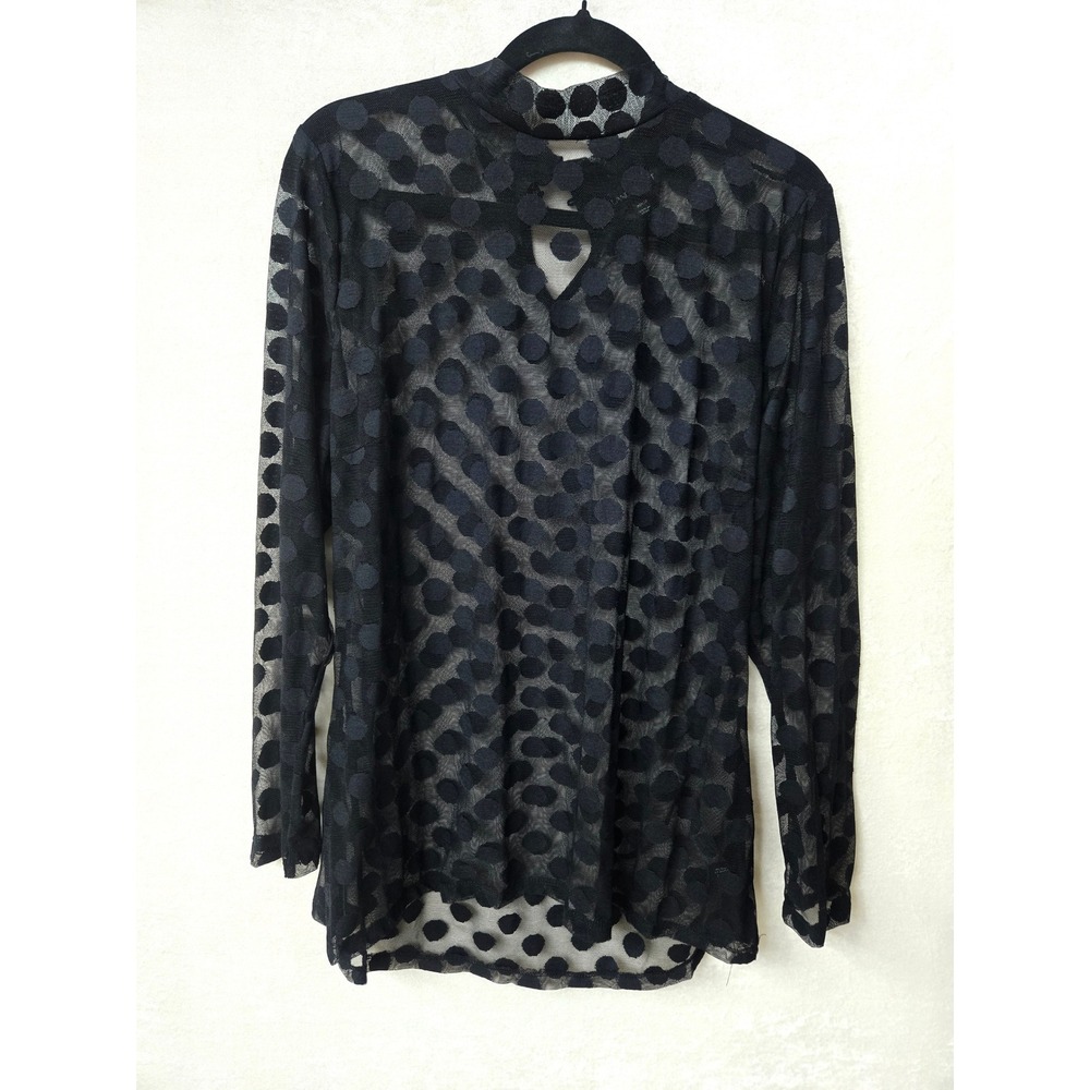 Lane Bryant Black Polka Dot Sheer Mesh Mock Neck Keyhole Top Plus Size 22/24